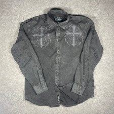 Affliction Mens Long Sleeve Button Up Shirt Black Wash Cross Graphic Size XXL