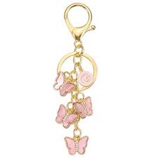 Butterfly Initial Letter Keychain, Alphabet G Metal Pink Keyring Charm for Bag