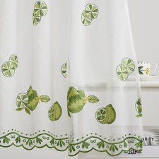 Vintage Embroidered Fruit Voile Sheer Kitchen Short Curtain Cafe Tiers Valance