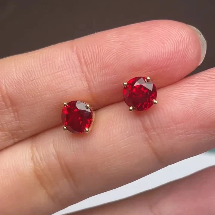 2.00Ct Round Cut Natural Red Ruby Gemstone Earring Stud Solid 14K Yellow Gold - Image 2 of 4
