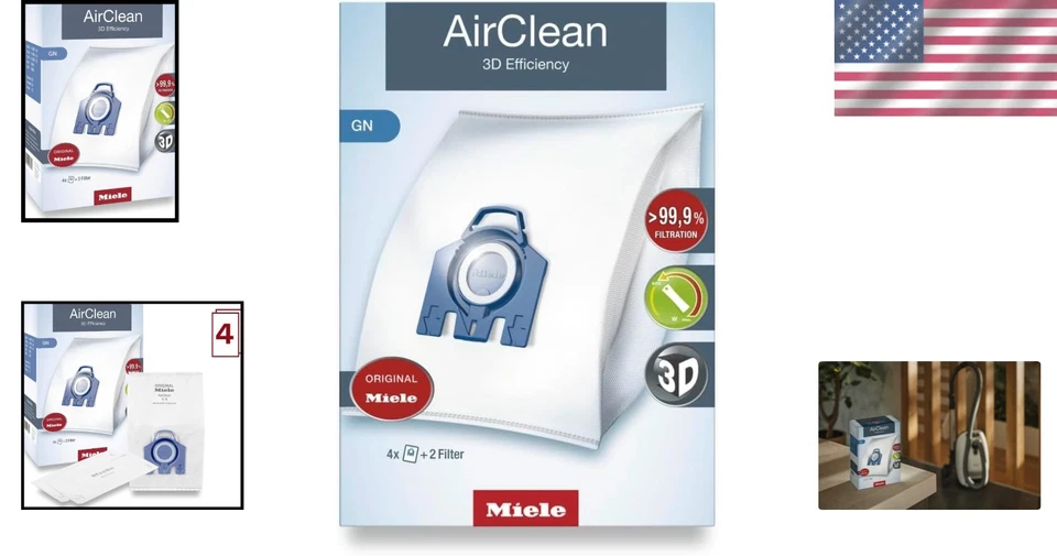 4 Miele AirClean Dust Bags & 2 Filters - Lightweight Type GN for Canisters - Image 2 of 4