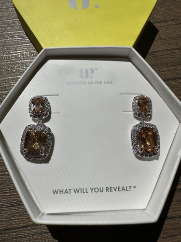 NIB Bomb Party Stud Earrings RBP7862 Can't Stop Fate Smokey Topaz CZ Rhodium Pl - Picture 2 of 5