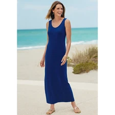 Amanda Maxi Tank Dress Womens Size L VTG Slinky 90s Royal Blue Summer Euro NEW