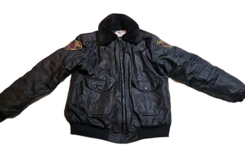 Vintage Security Bomber Jacket Black Quilted Puffy First Class M USA Patch - Image 3 of 4