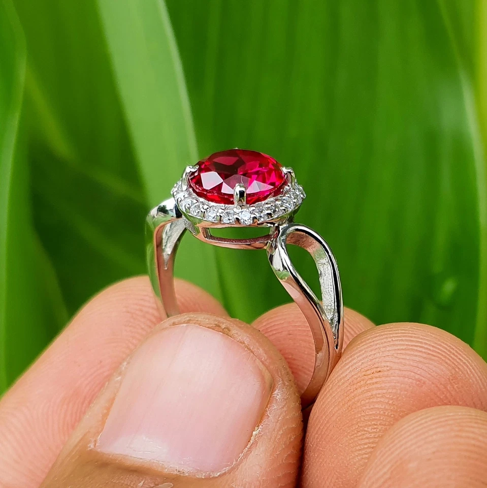 925 Пробы Lab-Created рубин кольцо предложение кольцо, обещание кольцо для нее - Изображение 2 из 4