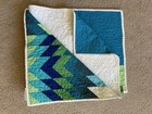 Baby Quilt Hand Quilted Machine Sewn TEAL GREEN WHITE 45x41" Double sided UNUSED — photo 1