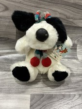 Vtg Berrymore Moostletoe Dog Christmas Plush White Black Stuffed Mistletoe 9"