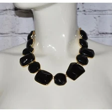 Kenneth Jay Lane KJL Black & Gold Chunky Statement Collar Necklace