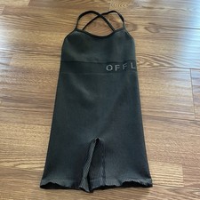 Offline By Aerie Women XS Black Ribbed Seamless Logo 5  Bodysuit Shortie Romper