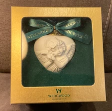 Wedgwood England 1759 Puffed Heart w/Cherub Angel Christmas Ornament. Orig. Box