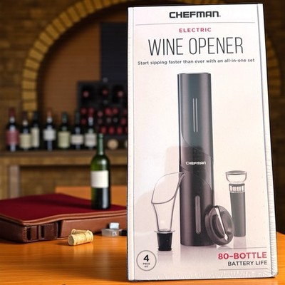 Chefman Electric Wine Opener Set Automatic Corkscrew 4pc Kit Foil Cutter Pourer