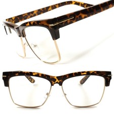 Retro Horn Rimmed Square Tortoise Mens Womens Clear Lens Eye Glasses Gold Frame
