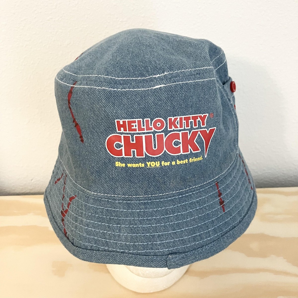Hello Kitty Chucky Hat Bucket One Size Blue Denim Horror  display picture 2
