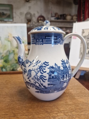 Vintage Wedgwood Willow Pattern Coffee Pot, Blue & White, Etruria England 1950s