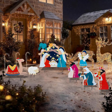 Christmas Yard Stakes Nativity Scene Outdoor Decoration Lighted Holy Nativity Sc