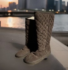 Skechers Chocolate Quilted Tall Suede Boots UK 6  Shearling  Zigzag Sole VGC