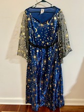 Moonlight Witch Moon Stars Costume Adult Med Dress Halloween Bright Blue Gold