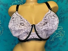 Cacique Lane Bryant Black Lavendrr Purple Lace Floral Unlined Balconette Bra 44F