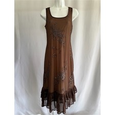Vintage Sue Wong Embroidered Mesh Overlay Dress Chocolate Brown Size Small