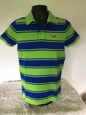 NWT Y2K HOLLISTER Mens/Dudes SS Striped Polo Shirt w/ Logo Green  Blue 