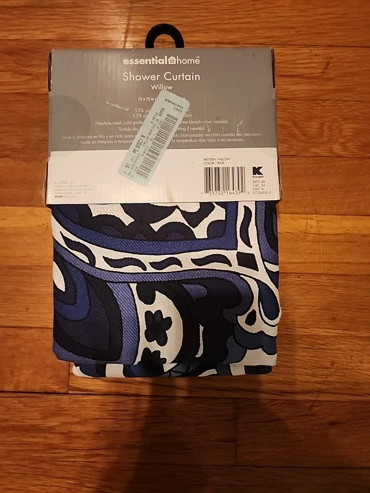 Cortina de ducha Essential Home tela poliéster/algodón azul sauce 72x72" Foto 4 de 4