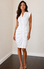 Veronica Beard White Dress Cotton Rushed Shirt Dress Size 6 New with Tags $450