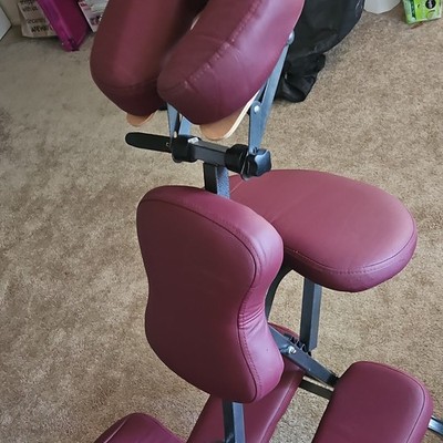 Burgundy Portable Massage Chair, Adjustable Pads, 41-50 in Height