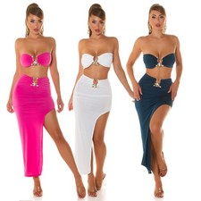 Sexy completo disconight danza top fascia gonna spacco dettaglio dorato new