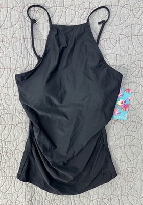 Hapari Women's Removable Cups High-Neck Strappy Tankini AC2 Black Medium NWT