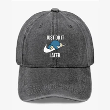 Funny Snorlax Dad Hat Just Do It Later Cute Lazy Pokemon Style Printed Cap