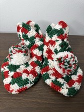Handmade Crochet Slippers Christmas Red Green Size M Fits Womens 6-8 Yarn