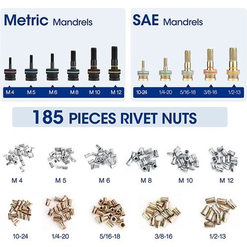 WORKPRO 16" Kit de Ferramentas de Rebite 11 Mandris Métricos e SAE Conjunto de Ferramentas de Rebite de Porca Manual - Imagem 2 de 4