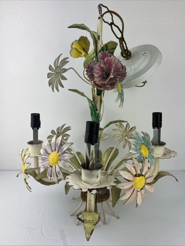Vintage Italian Tole 4 Light Chandelier