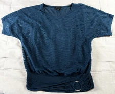 AB Studio Blue Womens M Geometric Lace Tank Liner Chic Dolman Sleeve Blouse