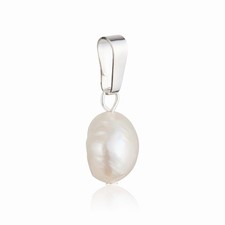 Genuine White Baroque Pearl 925 Sterling Silver Pendant