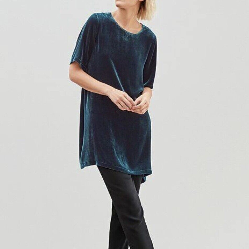 Eileen Fisher velvet shift dress Womens Small Blu… - image 1