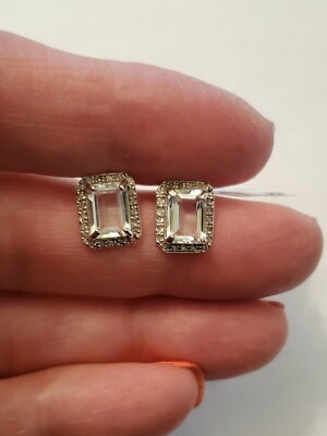 Ohrringe Ohrstecker 2,59 KT AQUAMARIN & 1/4 CT DIAMANT 10 KT MASSIV WEISSGOLD