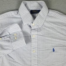 Ralph Lauren Shirt Mens 16 Blue White Check Pony Dress Button Up Long Sleeve