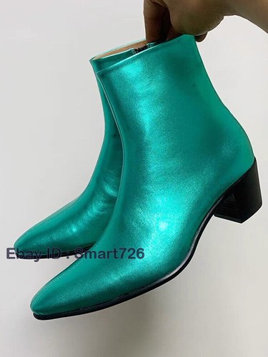 Catwalk Chelsea Boots Men's Pointed Toe Leather 6CM Increase Heel Ankle Boots Sz - Picture 9 of 24