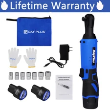 Electric Cordless Ratchet 3/8" Right Angle Wrench Impact Power Tool 2 Batteries