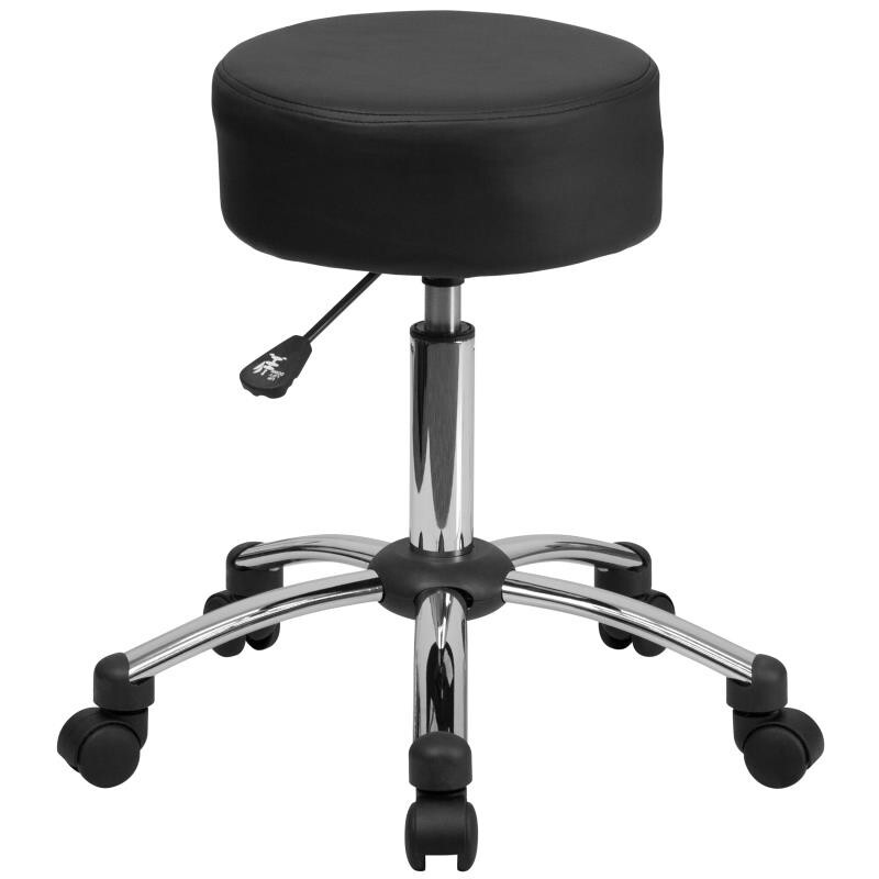 Backless Utility Stool in Black Leather with Swivel Seat and