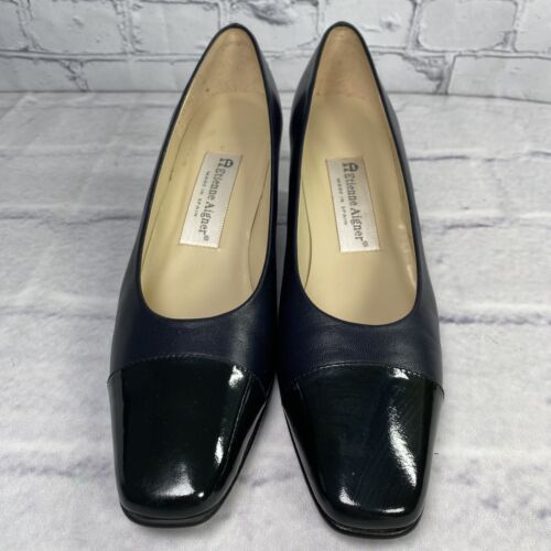 Etienne Aigner Strada Pumps Size 7.5N Black Leather Patent Cap Toe Slip On Heels - Picture 4 of 13