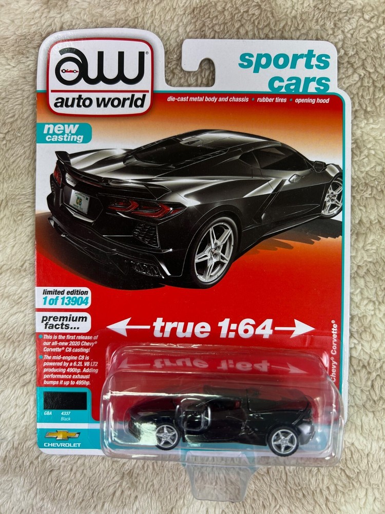 🇺🇸 Chevrolet Corvette C8 Stingray Black 1:64 Diecast Model Autoworld HW17🇺🇸