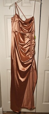 Windsor Lola High Slit Satin Dress Rose Gold Brand New With Tags