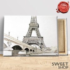 QUADRO MODERNO TOUR EIFFEL DISEGNO BIANCO NERO Stampa su Tela ALTA' QUALITA'ARTE
