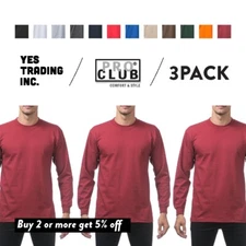 3 PACK PROCLUB MENS HEAVYWEIGHT LONG SLEEVE T SHIRTS PRO CLUB CASUAL COTTON TEE