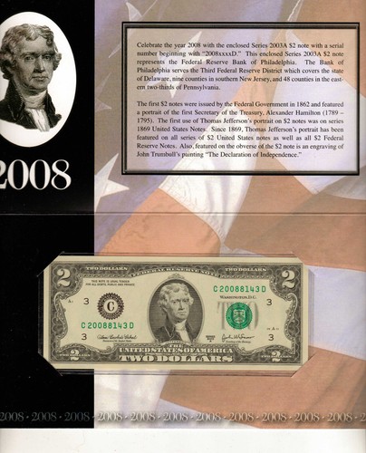 5 - 2003-A Consecutive $2 Single Note, Year "2008" in Ser #, from the BEP(U-101) - Picture 5 of 6