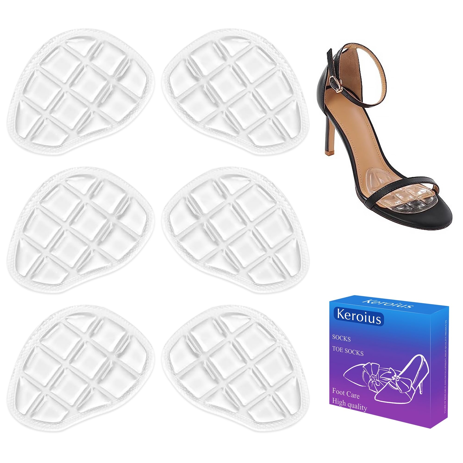 Keroius 3 Pairs Metatarsal Forefoot PadsHeel Inserts Insoles Pads Ball of Foo...