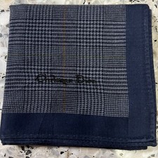 MAN HANKY HOUNDSTOOTH CHECKS BLUE CLASSIC VTG COTTON POCKET ART SQUARE 18   CD14