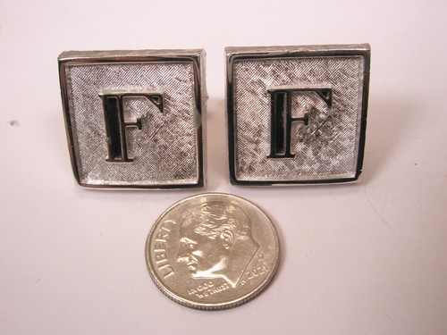 F Monogram Initial Letter Font Vintage SWANK Cuff Links & Tie Bar Clip - Picture 3 of 10